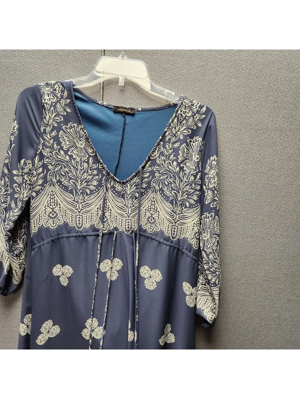 Wren & Ivory Boho White Birch Nakia Midi Dress in dusty blue Sz Tiny Snag